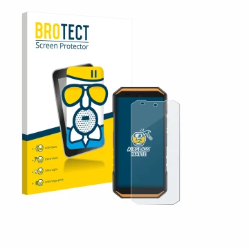 Face avant d’un emballage produit avec le logo de la marque BROTECT. À côté, l’appareil Ulefone Armor X32 Pro est représenté a