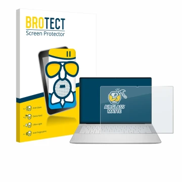 Face avant d’un emballage produit avec le logo de la marque BROTECT. À côté, l’appareil Dell 14 Premium Laptop est représenté 