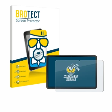 Face avant d’un emballage produit avec le logo de la marque BROTECT. À côté, l’appareil Doogee Tab A9 est représenté avec la p