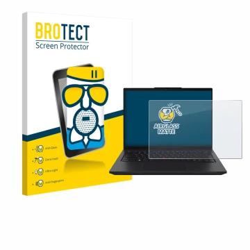 Face avant d’un emballage produit avec le logo de la marque BROTECT. À côté, l’appareil Lenovo ThinkPad L14 Gen 6 est représen