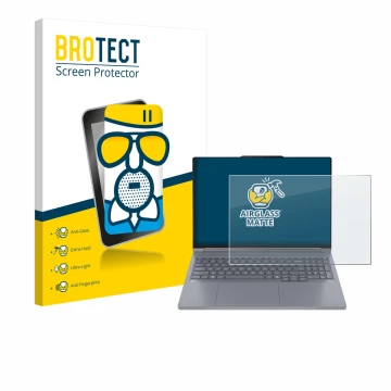 Face avant d’un emballage produit avec le logo de la marque BROTECT. À côté, l’appareil Lenovo ThinkBook 16p Gen 6 est représe