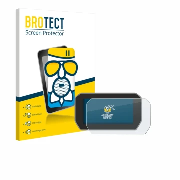 Face avant d’un emballage produit avec le logo de la marque BROTECT. À côté, l’appareil Ducati V4S 2021 Affichage de la vitess