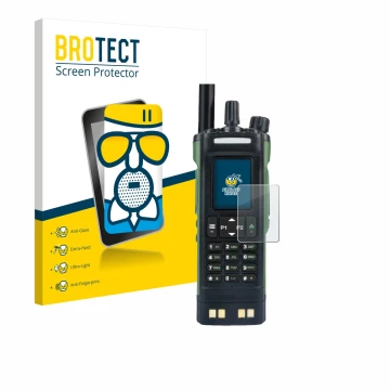 Face avant d’un emballage produit avec le logo de la marque BROTECT. À côté, l’appareil Baofeng DM-32 est représenté avec la p