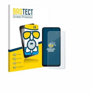 Face avant d’un emballage produit avec le logo de la marque BROTECT. À côté, l’appareil Xiaomi Redmi 15 4G est représenté avec