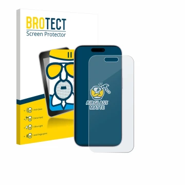 Face avant d’un emballage produit avec le logo de la marque BROTECT. À côté, l’appareil Apple iPhone 17 est représenté avec la