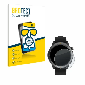 Face avant d’un emballage produit avec le logo de la marque BROTECT. À côté, l’appareil AGM Legion Watch 1.43