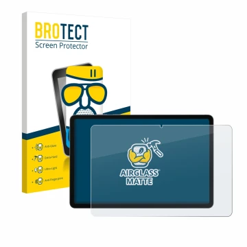 Face avant d’un emballage produit avec le logo de la marque BROTECT. À côté, l’appareil Samsung Galaxy Tab S11 est représenté 