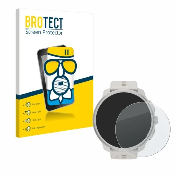 Face avant d’un emballage produit avec le logo de la marque BROTECT. À côté, l’appareil Suunto Race 2 est représenté avec la p