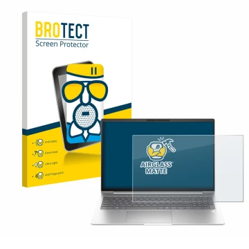 Face avant d’un emballage produit avec le logo de la marque BROTECT. À côté, l’appareil HP EliteBook 6 G1i 16 est représenté a