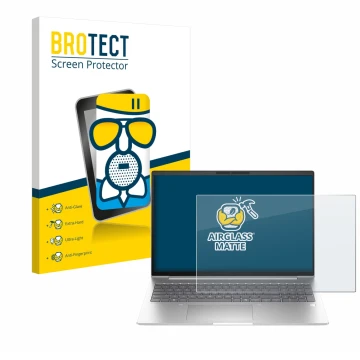 Face avant d’un emballage produit avec le logo de la marque BROTECT. À côté, l’appareil HP EliteBook 6 G1i 14 est représenté a