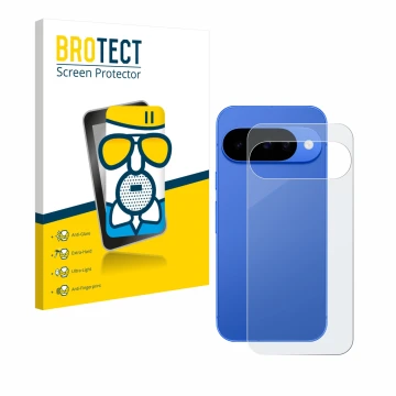 Face avant d’un emballage produit avec le logo de la marque BROTECT. À côté, l’appareil Google Pixel 10 (Arrière) est représen