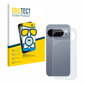 Face avant d’un emballage produit avec le logo de la marque BROTECT. À côté, l’appareil Google Pixel 10 Pro (Arrière) est repr