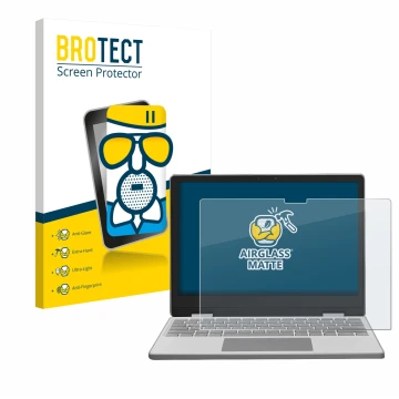 Face avant d’un emballage produit avec le logo de la marque BROTECT. À côté, l’appareil Framework Laptop 12 est représenté ave