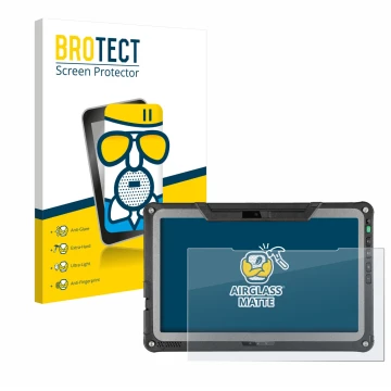 Face avant d’un emballage produit avec le logo de la marque BROTECT. À côté, l’appareil Getac F110 G7 est représenté avec la p