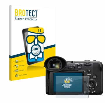 Face avant d’un emballage produit avec le logo de la marque BROTECT. À côté, l’appareil Sony Cinema Line FX2 est représenté av
