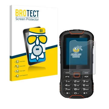 Face avant d’un emballage produit avec le logo de la marque BROTECT. À côté, l’appareil Gigaset GLX8 est représenté avec la pr