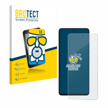 Face avant d’un emballage produit avec le logo de la marque BROTECT. À côté, l’appareil Xiaomi Poco M7 Pro 4G est représenté a