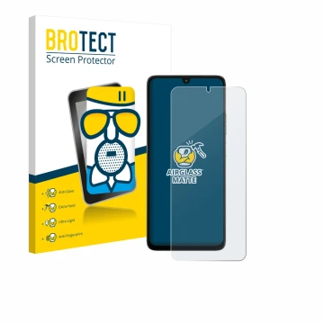 Face avant d’un emballage produit avec le logo de la marque BROTECT. À côté, l’appareil Motorola Moto G06 est représenté avec 