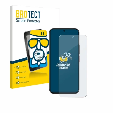 Face avant d’un emballage produit avec le logo de la marque BROTECT. À côté, l’appareil Nubia Air est représenté avec la prote