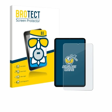 Face avant d’un emballage produit avec le logo de la marque BROTECT. À côté, l’appareil Xiaomi Pad Mini est représenté avec la