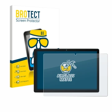 Face avant d’un emballage produit avec le logo de la marque BROTECT. À côté, l’appareil Yicty MB1001 10.1