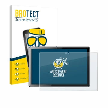 Face avant d’un emballage produit avec le logo de la marque BROTECT. À côté, l’appareil Tibuta A10 10.1