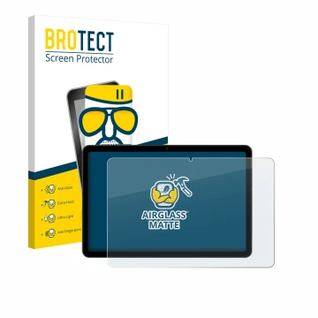 Face avant d’un emballage produit avec le logo de la marque BROTECT. À côté, l’appareil Tabwee T80 10.1