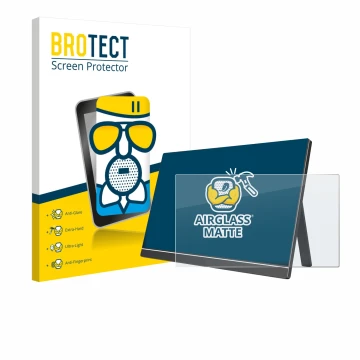 Face avant d’un emballage produit avec le logo de la marque BROTECT. À côté, l’appareil Arzopa 60HZ/A1 15.6