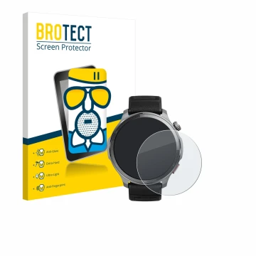 Face avant d’un emballage produit avec le logo de la marque BROTECT. À côté, l’appareil Huami Amazfit Balance 2 XT est représe