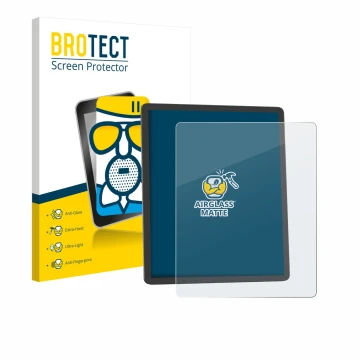 Face avant d’un emballage produit avec le logo de la marque BROTECT. À côté, l’appareil Amazon Kindle Scribe 2025 est représen