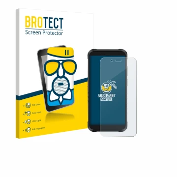 Face avant d’un emballage produit avec le logo de la marque BROTECT. À côté, l’appareil Ulefone RugKing est représenté avec la