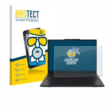 Face avant d’un emballage produit avec le logo de la marque BROTECT. À côté, l’appareil Lenovo ThinkPad L13 Gen 6 est représen