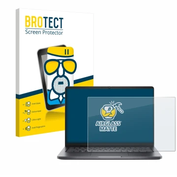 Face avant d’un emballage produit avec le logo de la marque BROTECT. À côté, l’appareil Dell Pro 14 est représenté avec la pro