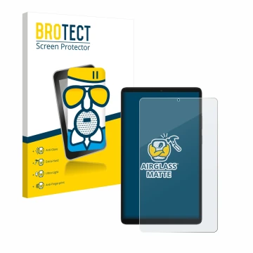 Face avant d’un emballage produit avec le logo de la marque BROTECT. À côté, l’appareil Samsung Galaxy Tab A11 8.7