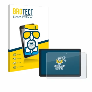 Face avant d’un emballage produit avec le logo de la marque BROTECT. À côté, l’appareil Cubot Tab 65 10.1