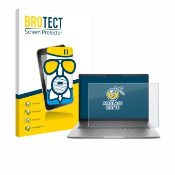 Face avant d’un emballage produit avec le logo de la marque BROTECT. À côté, l’appareil HP ZBook 8 G1a 14