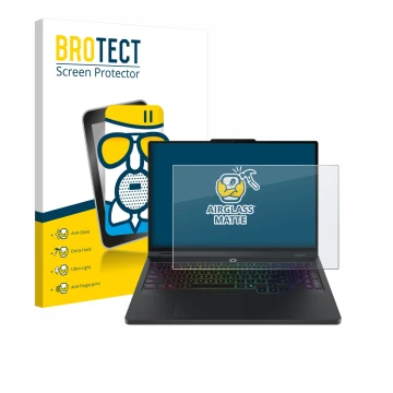 Face avant d’un emballage produit avec le logo de la marque BROTECT. À côté, l’appareil Lenovo Legion Pro 5 Gen 10 16