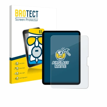 Face avant d’un emballage produit avec le logo de la marque BROTECT. À côté, l’appareil Apple iPad Pro 11