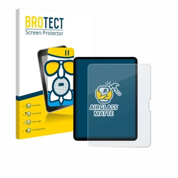 Face avant d’un emballage produit avec le logo de la marque BROTECT. À côté, l’appareil Apple iPad Pro 13