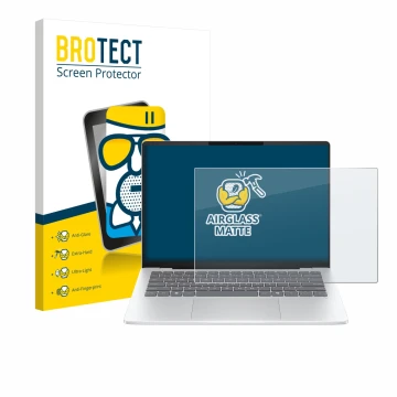 Face avant d’un emballage produit avec le logo de la marque BROTECT. À côté, l’appareil HP OmniBook 5 14 est représenté avec l