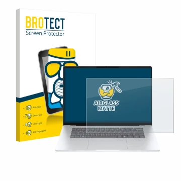 Face avant d’un emballage produit avec le logo de la marque BROTECT. À côté, l’appareil HP OmniBook 5 16 est représenté avec l