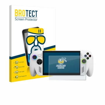 Face avant d’un emballage produit avec le logo de la marque BROTECT. À côté, l’appareil ASUS ROG Xbox Ally est représenté avec