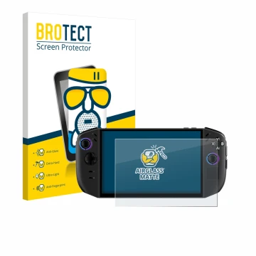 Face avant d’un emballage produit avec le logo de la marque BROTECT. À côté, l’appareil Lenovo Legion Go Gen 2 est représenté 