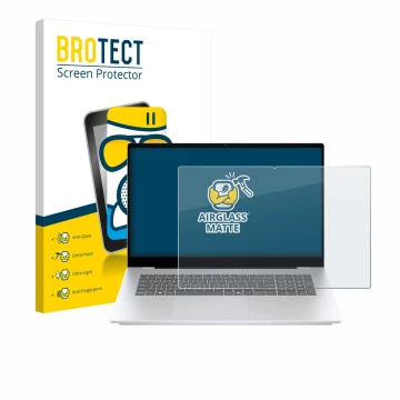 Face avant d’un emballage produit avec le logo de la marque BROTECT. À côté, l’appareil HP OmniBook 7 17-dc est représenté ave