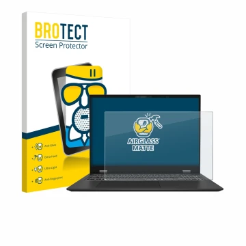 Face avant d’un emballage produit avec le logo de la marque BROTECT. À côté, l’appareil MSI Prestige 16 AI Evo B1M est représe