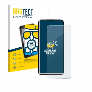 Face avant d’un emballage produit avec le logo de la marque BROTECT. À côté, l’appareil Oppo Reno 14 est représenté avec la pr