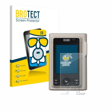 Face avant d’un emballage produit avec le logo de la marque BROTECT. À côté, l’appareil Fujifilm Instax Mini LiPlay Plus est r