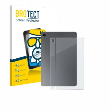 Face avant d’un emballage produit avec le logo de la marque BROTECT. À côté, l’appareil Samsung Galaxy Tab A11 Plus 5G 11