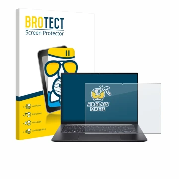 Face avant d’un emballage produit avec le logo de la marque BROTECT. À côté, l’appareil Acer Swift X 14 SFX14-73G Touch est re