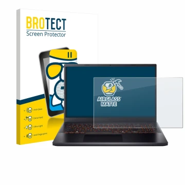 Face avant d’un emballage produit avec le logo de la marque BROTECT. À côté, l’appareil Acer Nitro V 15 est représenté avec la